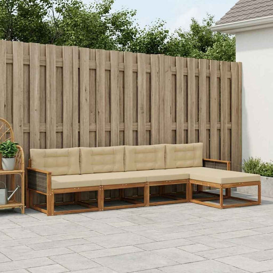 Set di divani da esterno con cuscino 5 pcs Naturale e Beige | homemem39