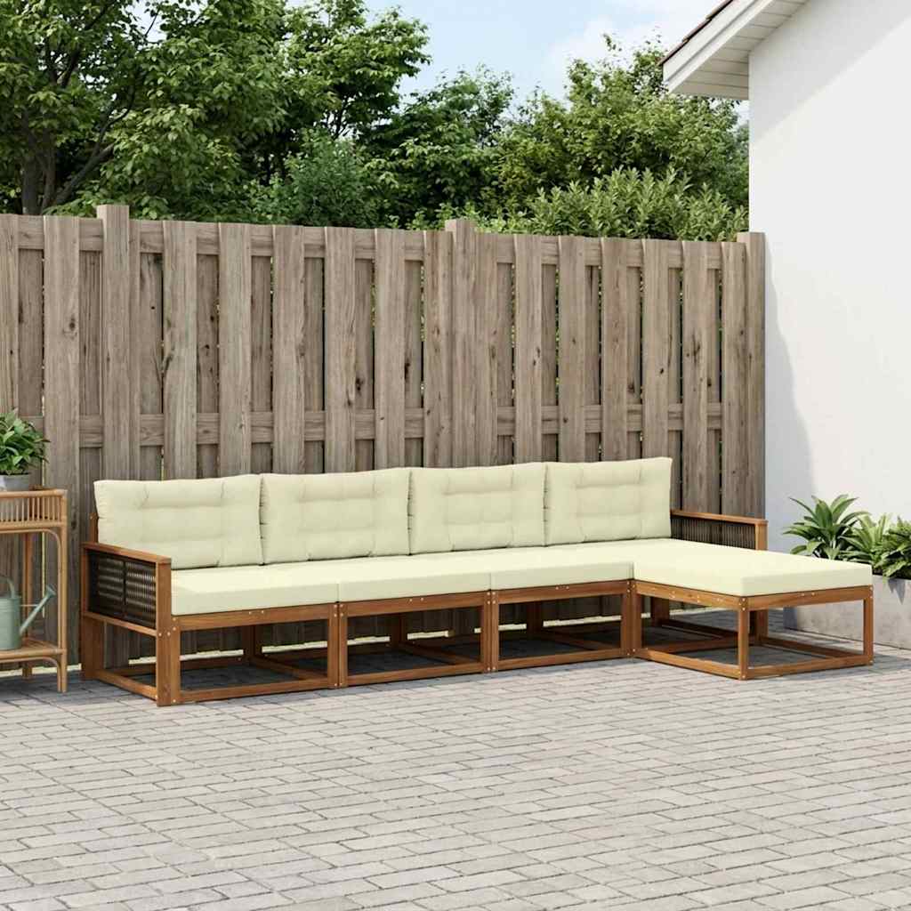 Set di divani da esterno con cuscino 5 pcs Naturale e Crema | homemem39
