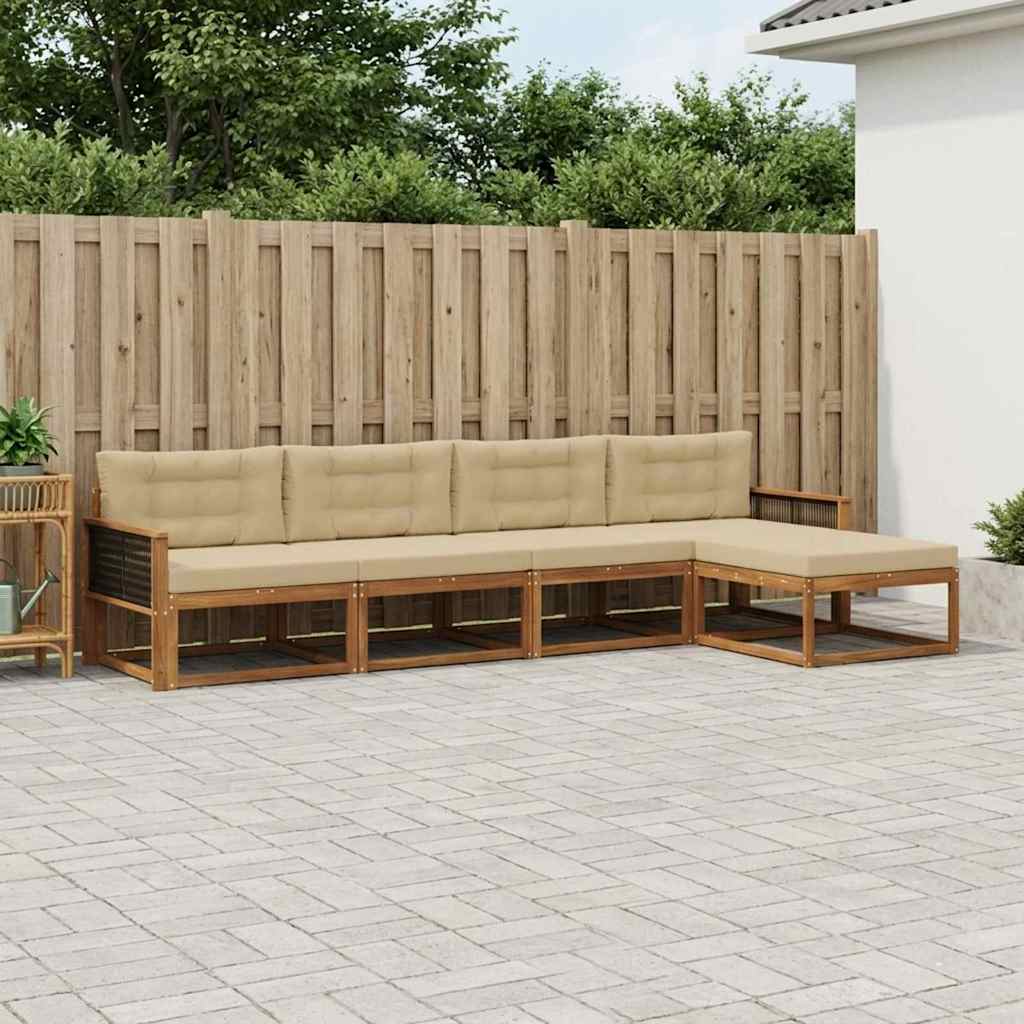 Set di divani da esterno con cuscino 5 pcs Naturale e Beige | homemem39