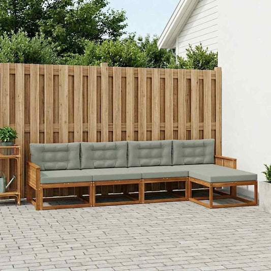 Set di divani da esterno 5 pcs Naturale e Grigio chiaro | homemem39