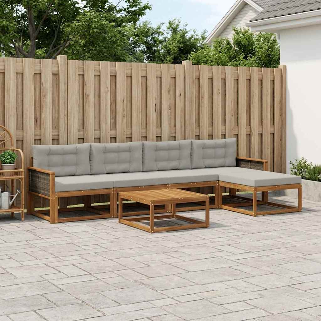 Set di divani da esterno 6 pcs Naturale e Grigio chiaro | homemem39