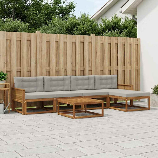 Set di divani da esterno 6 pcs Naturale e Grigio chiaro