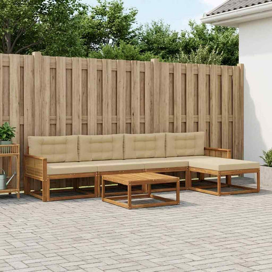 Set di divani da esterno con cuscino 6 pcs Naturale e Beige