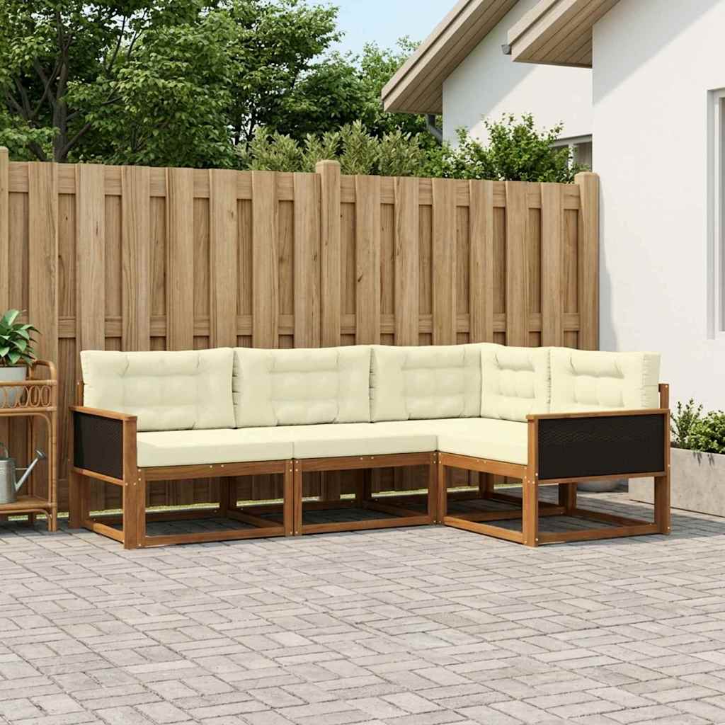 Set di divani da esterno con cuscino 4 pcs Naturale e Crema