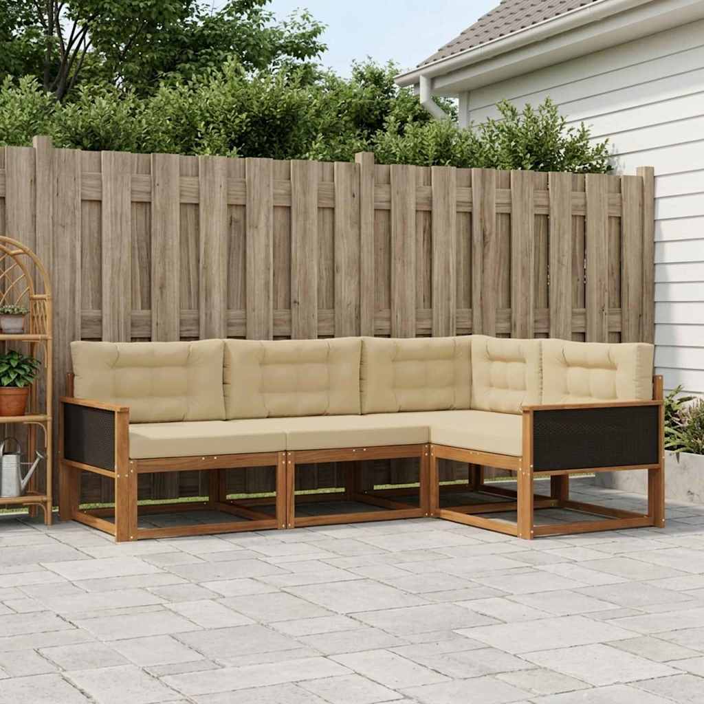 Set di divani da esterno con cuscino 4 pcs Naturale e Beige | homemem39