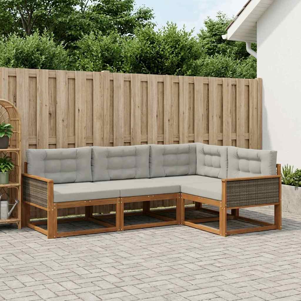 Set di divani da esterno 4 pcs Naturale e Grigio chiaro | homemem39