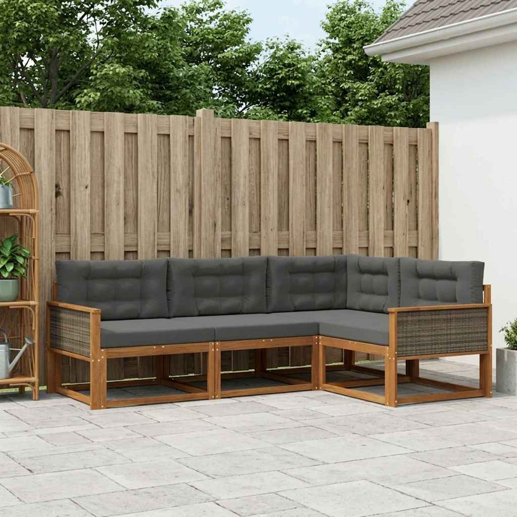 Set di divani da esterno con cuscino 4 pcs Naturale e Antracite | homemem39