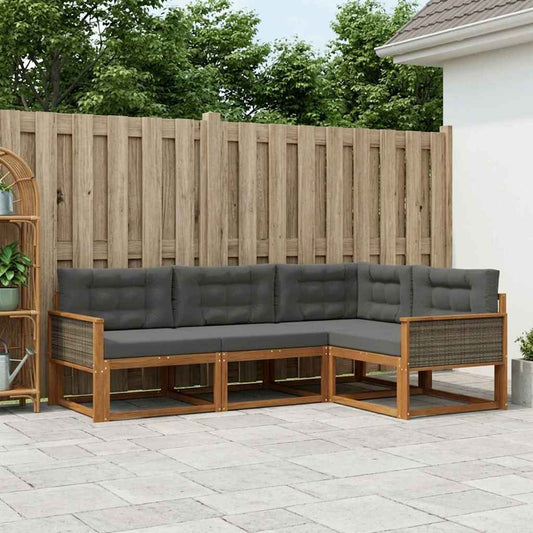 Set di divani da esterno con cuscino 4 pcs Naturale e Antracite | homemem39