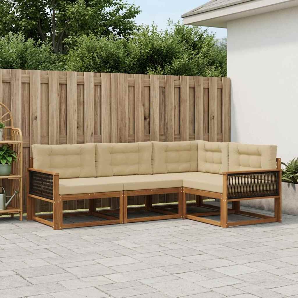 Set di divani da esterno con cuscino 4 pcs Naturale e Beige | homemem39