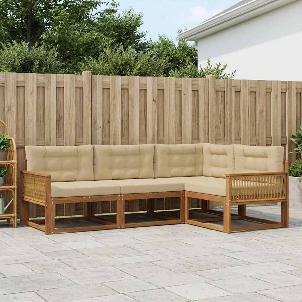 Set di divani da esterno con cuscino 4 pcs Naturale e Beige | homemem39