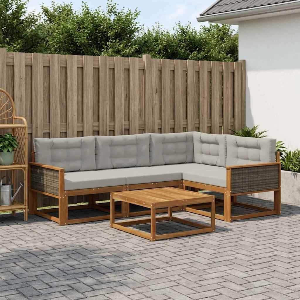 Set di divani da esterno 5 pcs Naturale e Grigio chiaro | homemem39