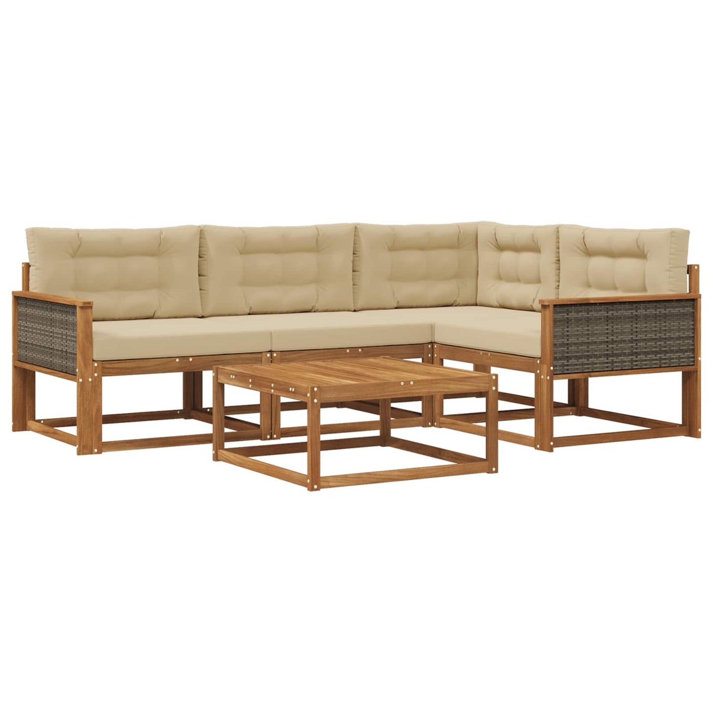 Set di divani da esterno con cuscino 5 pcs Naturale e Beige | homemem39