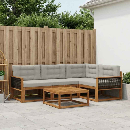 Set di divani da esterno 5 pcs Naturale e Grigio chiaro | homemem39