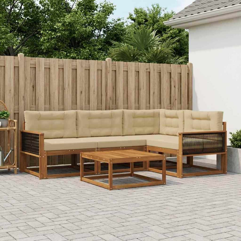 Set di divani da esterno con cuscino 5 pcs Naturale e Beige