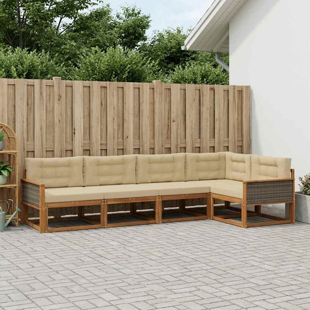 Set di divani da esterno con cuscino 5 pcs Naturale e Beige | homemem39