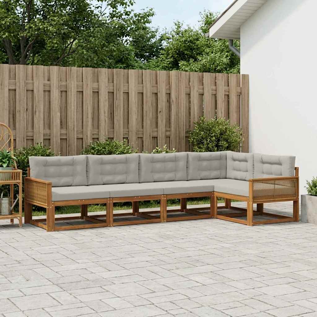Set di divani da esterno 5 pcs Naturale e Grigio chiaro | homemem39