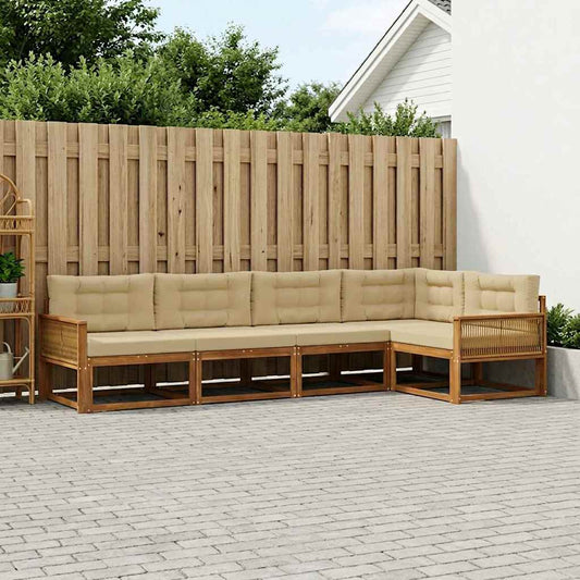 Set di divani da esterno con cuscino 5 pcs Naturale e Beige | homemem39
