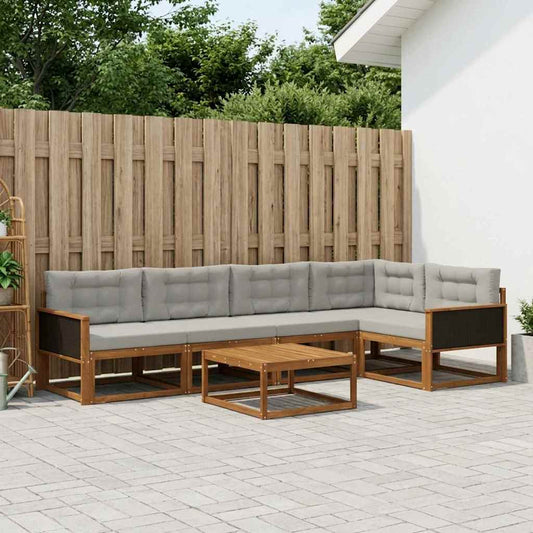 Set di divani da esterno 6 pcs Naturale e Grigio chiaro | homemem39