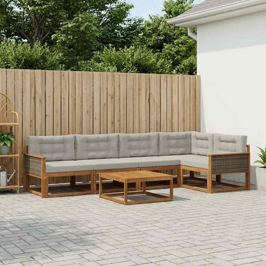 Set di divani da esterno 6 pcs Naturale e Grigio chiaro | homemem39