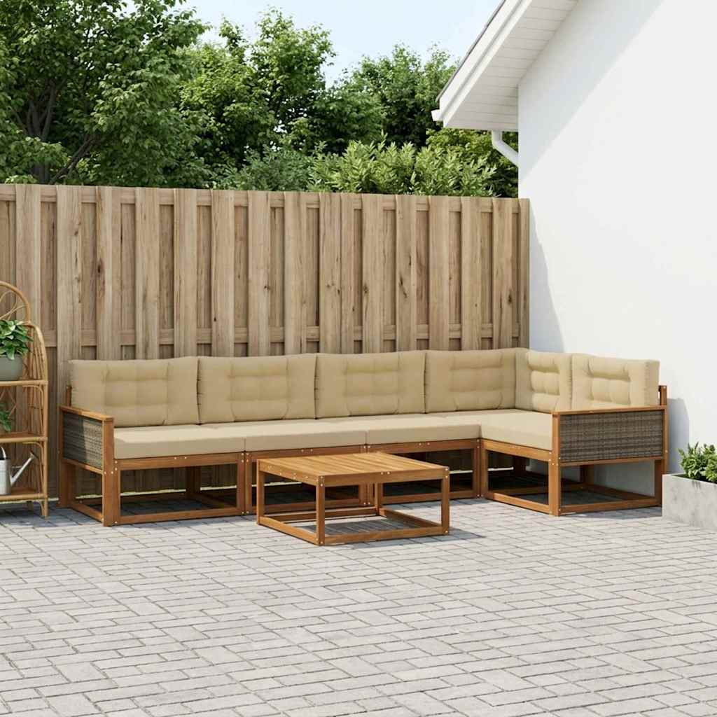Set di divani da esterno con cuscino 6 pcs Naturale e Beige | homemem39