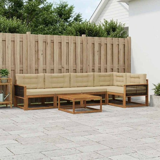 Set di divani da esterno con cuscino 6 pcs Naturale e Beige | homemem39