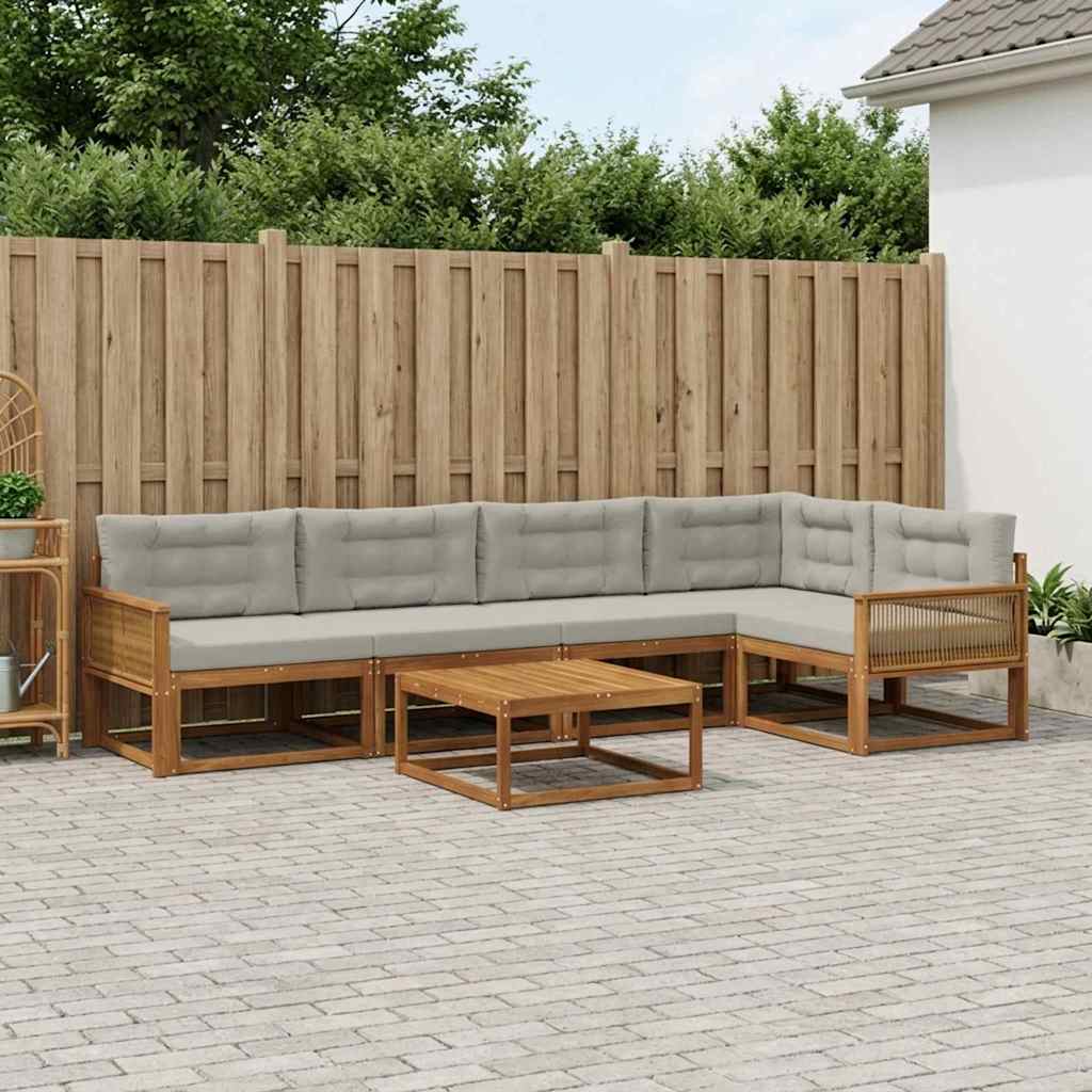 Set di divani da esterno 6 pcs Naturale e Grigio chiaro | homemem39