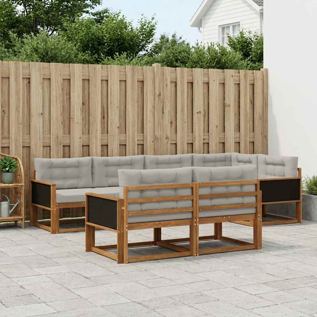 Set di divani da esterno 7 pcs Naturale e Grigio chiaro | homemem39