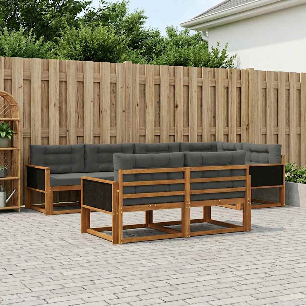 Set di divani da esterno con cuscino 7 pcs Naturale e Antracite | homemem39