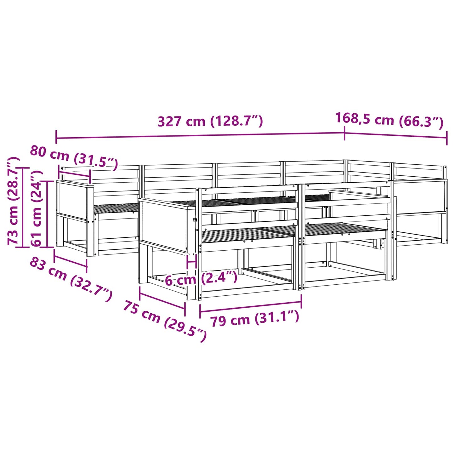 Set di divani da esterno 7 pcs Naturale | homemem39