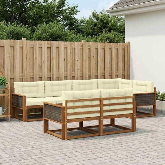 Set di divani da esterno con cuscino 7 pcs Naturale e Crema | homemem39