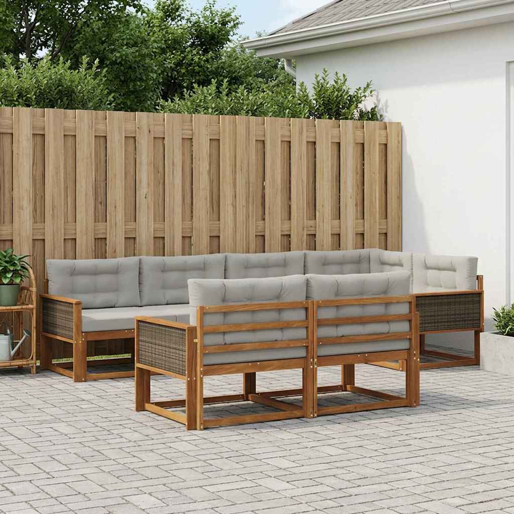 Set di divani da esterno 7 pcs Naturale e Grigio chiaro | homemem39