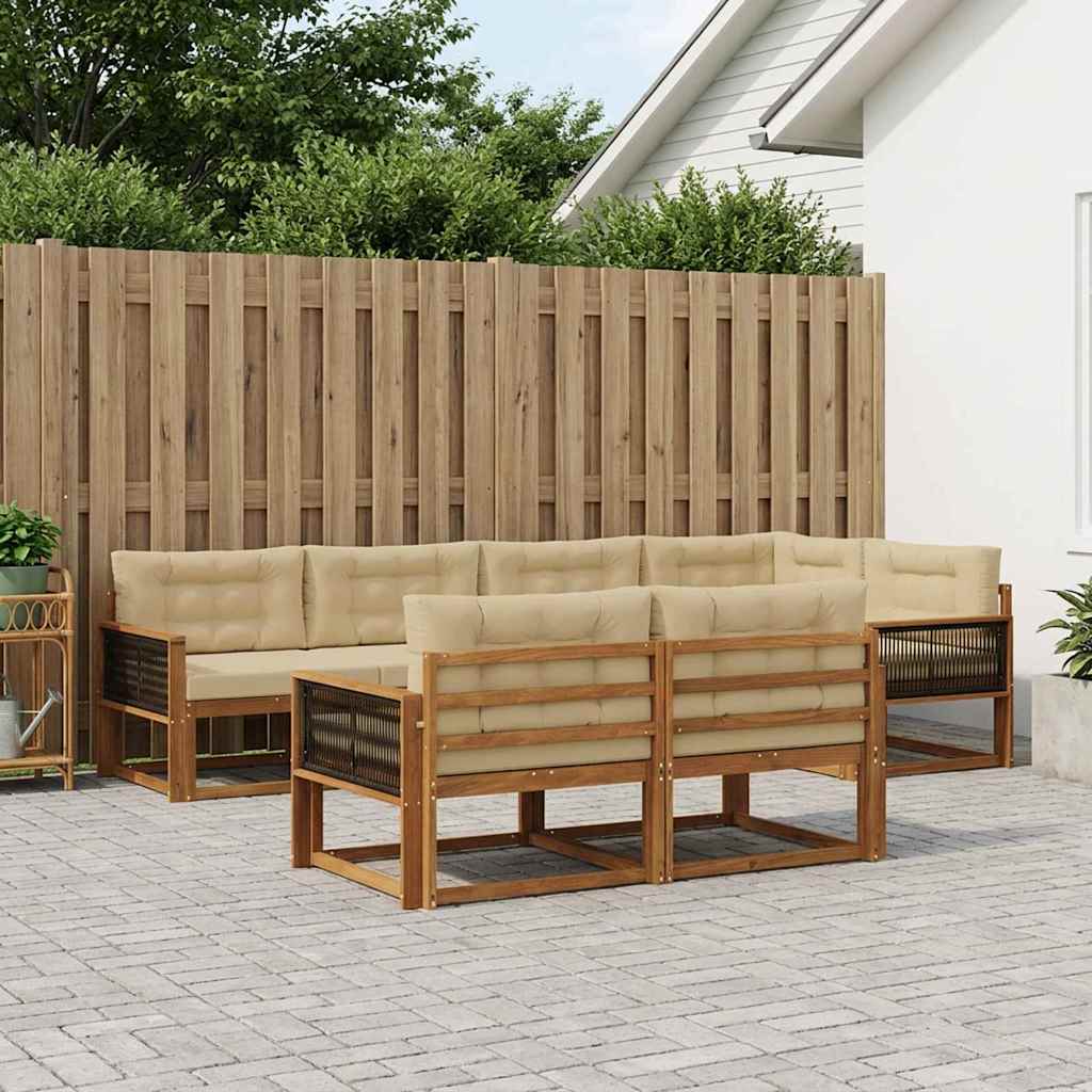 Set di divani da esterno con cuscino 7 pcs Naturale e Beige | homemem39