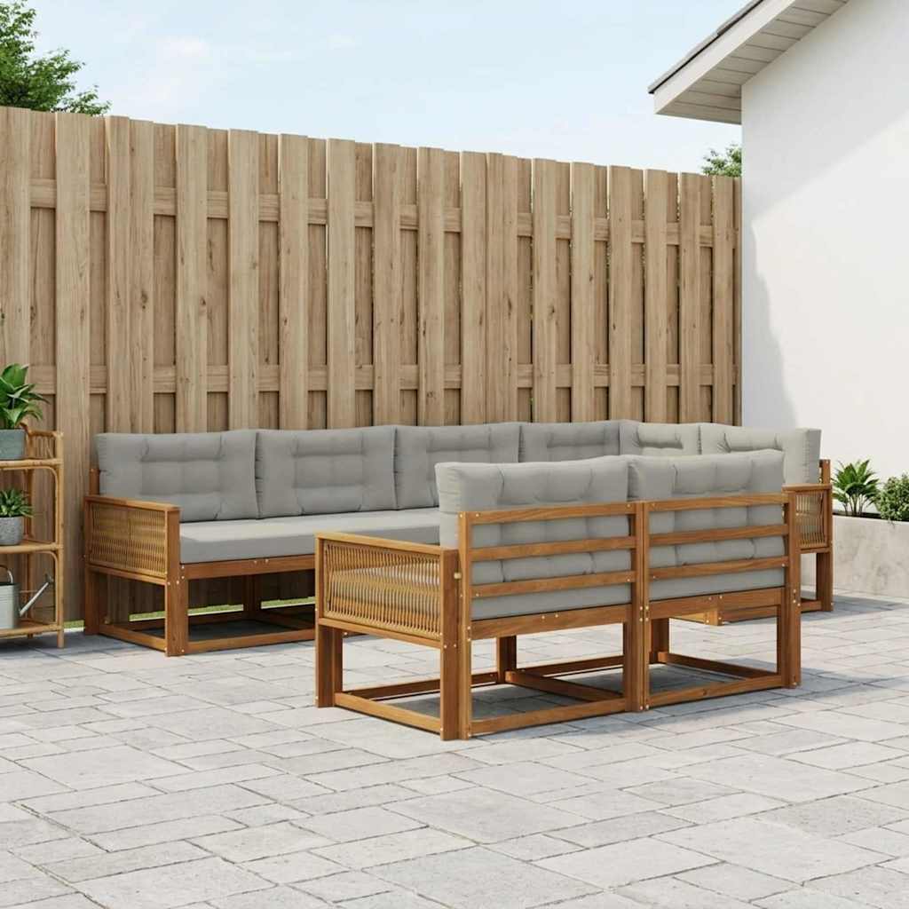 Set di divani da esterno 7 pcs Naturale e Grigio chiaro | homemem39