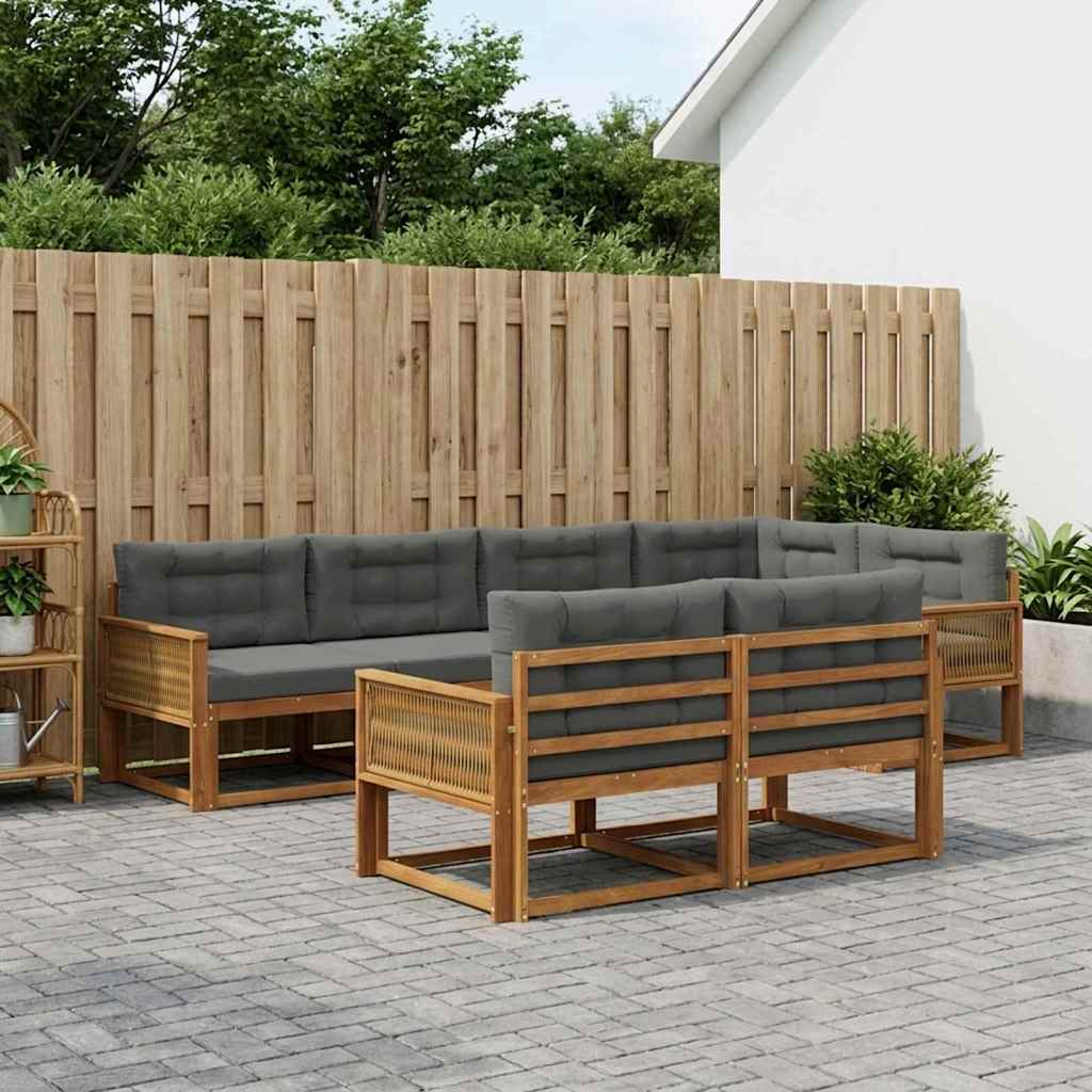 Set di divani da esterno con cuscino 7 pcs Naturale e Antracite | homemem39
