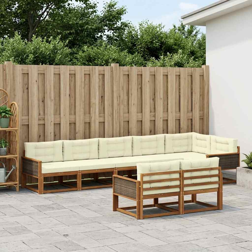 Set di divani da esterno con cuscino 8 pcs Naturale e Crema | homemem39