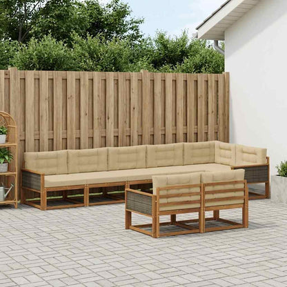 Set di divani da esterno con cuscino 8 pcs Naturale e Beige | homemem39