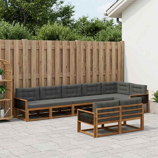 Set di divani da esterno con cuscino 8 pcs Naturale e Antracite | homemem39