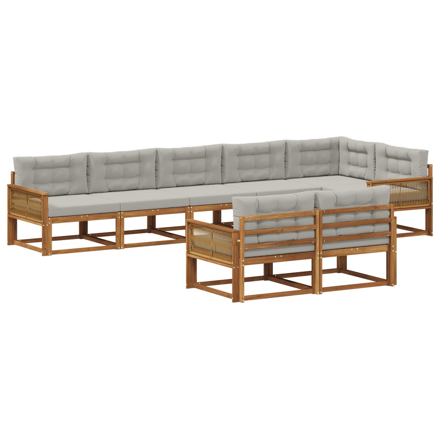 Set di divani da esterno 8 pcs Naturale e Grigio chiaro