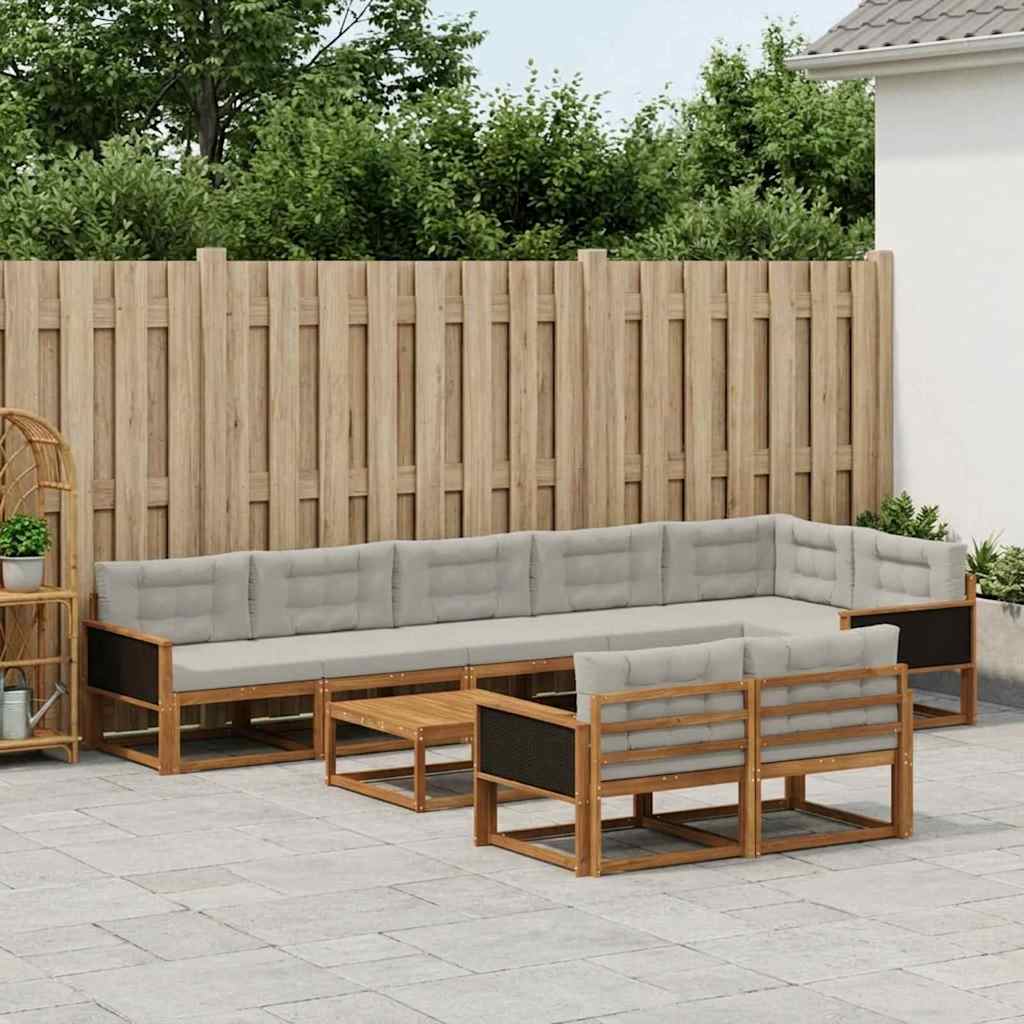 Set di divani da esterno 9 pcs Naturale e Grigio chiaro | homemem39