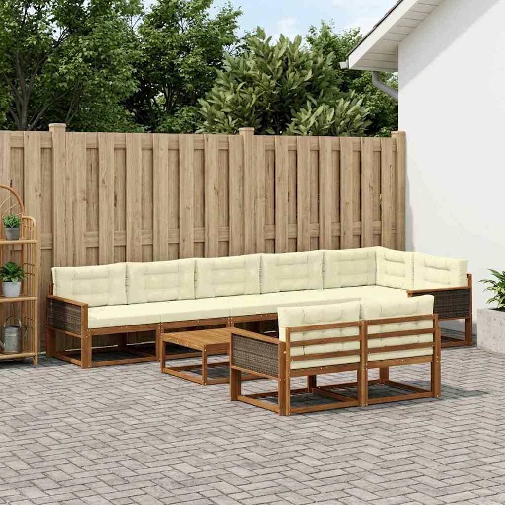 Set di divani da esterno con cuscino 9 pcs Naturale e Crema | homemem39