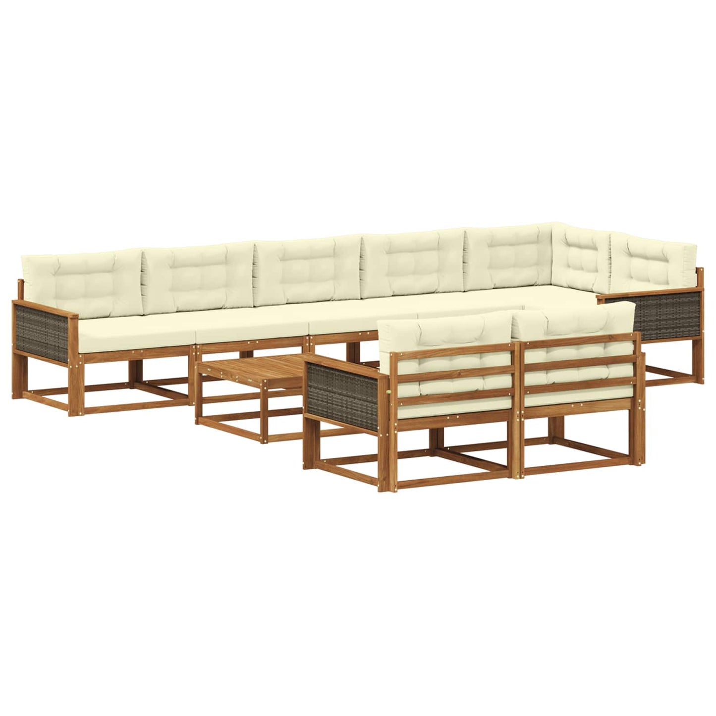 Set di divani da esterno con cuscino 9 pcs Naturale e Crema | homemem39