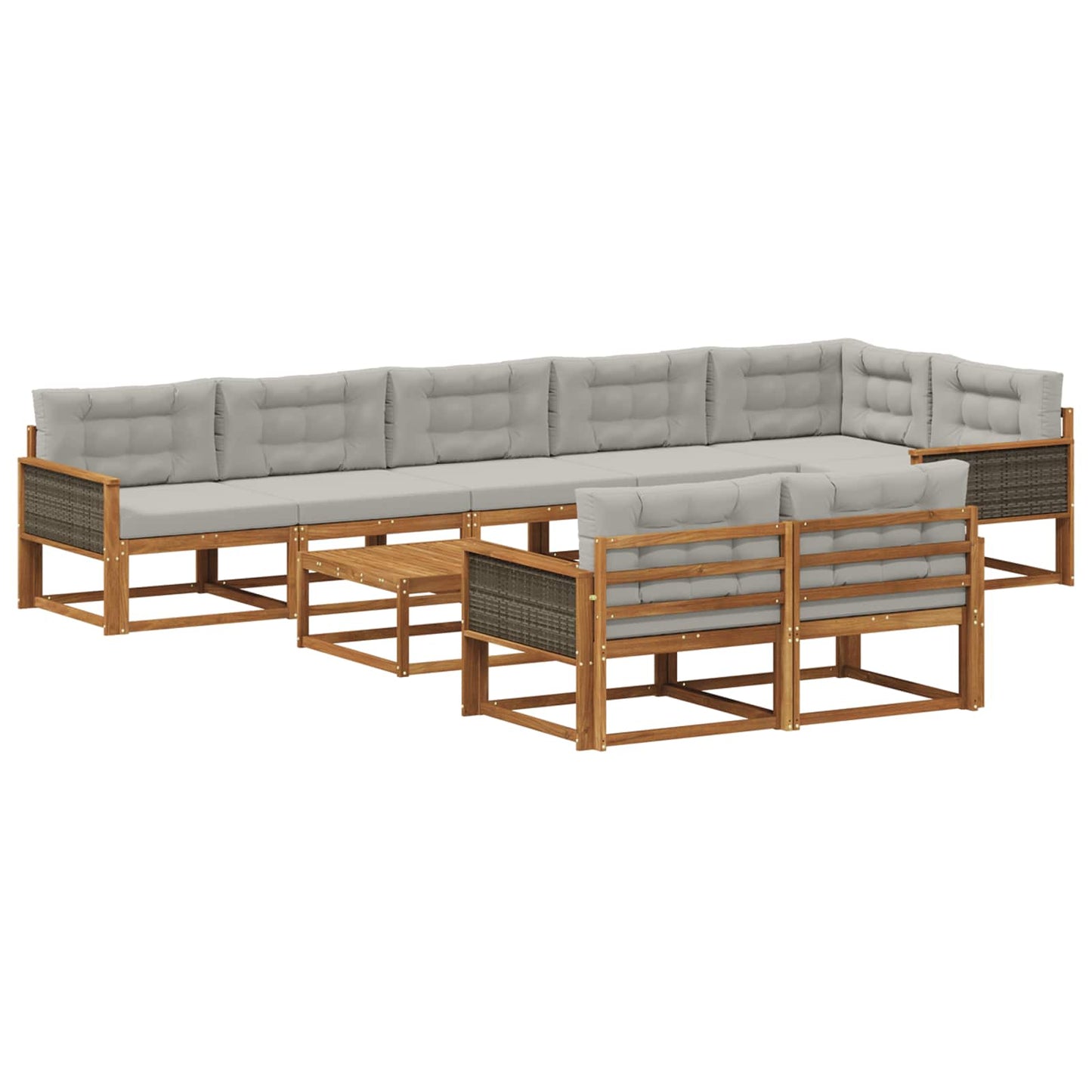 Set di divani da esterno 9 pcs Naturale e Grigio chiaro | homemem39