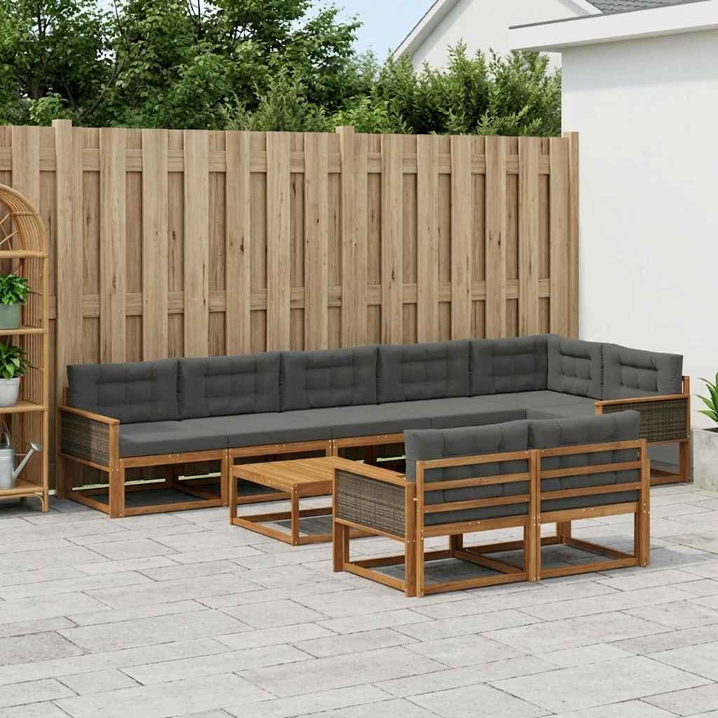 Set di divani da esterno con cuscino 9 pcs Naturale e Antracite | homemem39