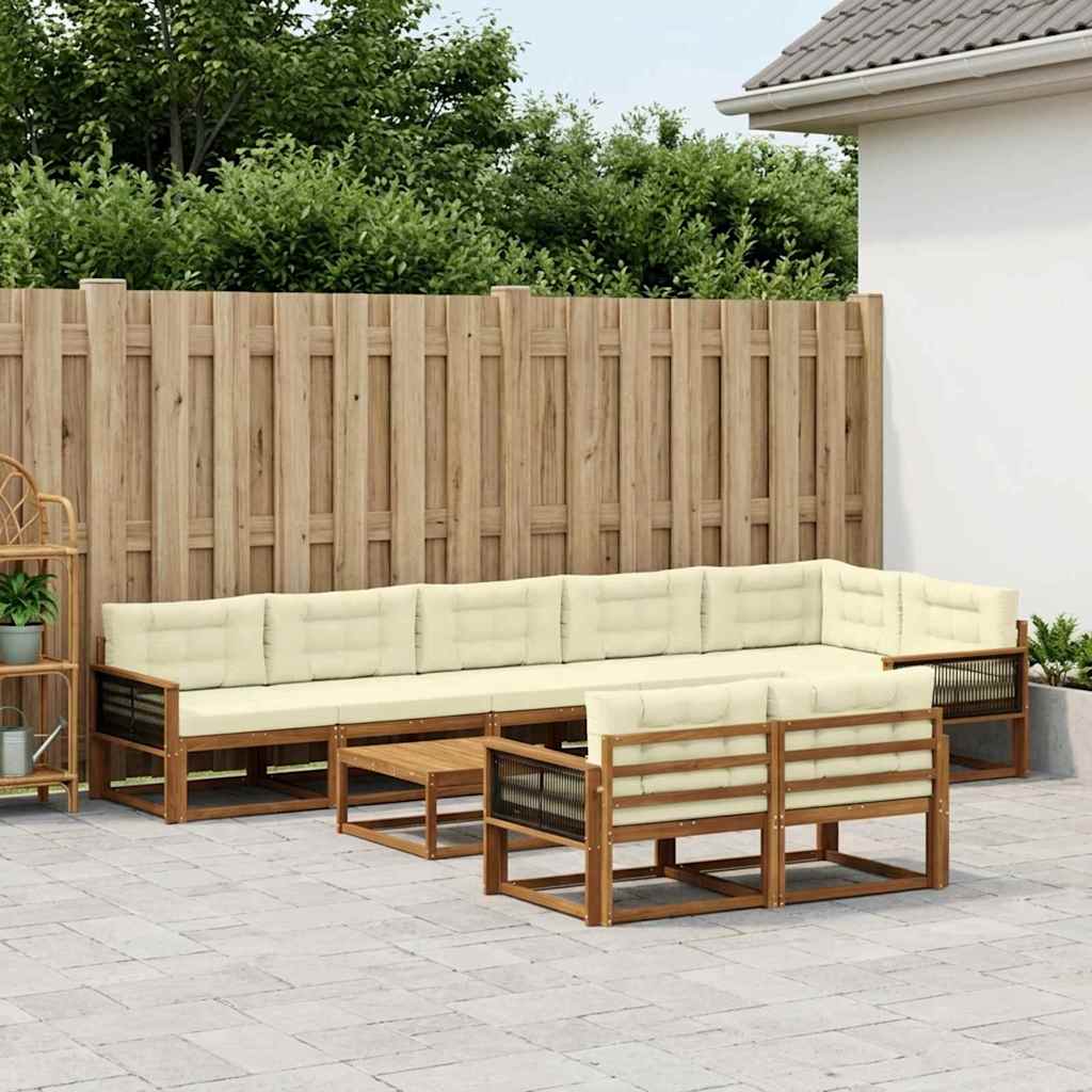 Set di divani da esterno con cuscino 9 pcs Naturale e Crema | homemem39