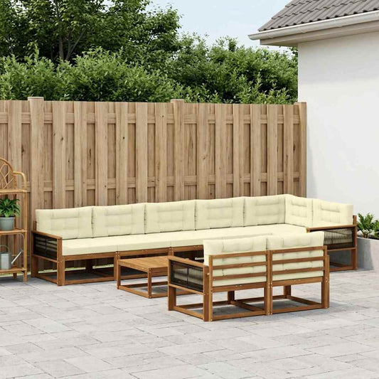 Set di divani da esterno con cuscino 9 pcs Naturale e Crema | homemem39