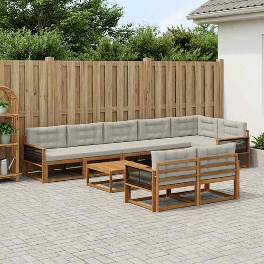 Set di divani da esterno 9 pcs Naturale e Grigio chiaro | homemem39