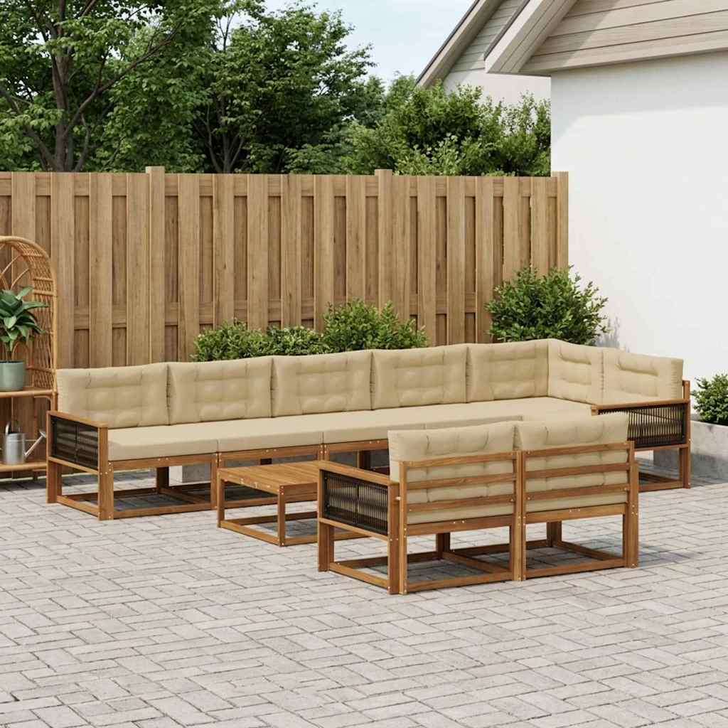 Set di divani da esterno con cuscino 9 pcs Naturale e Beige | homemem39