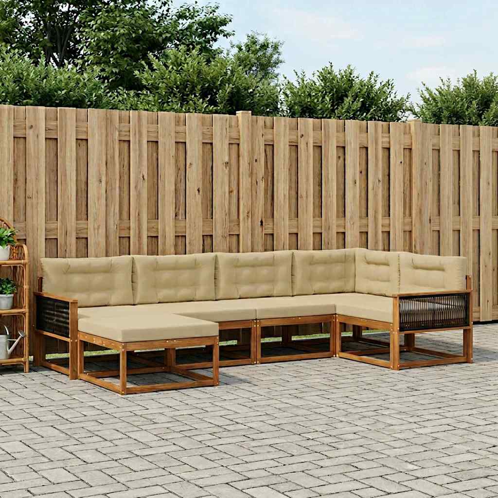 Set di divani da esterno con cuscino 6 pcs Naturale e Beige