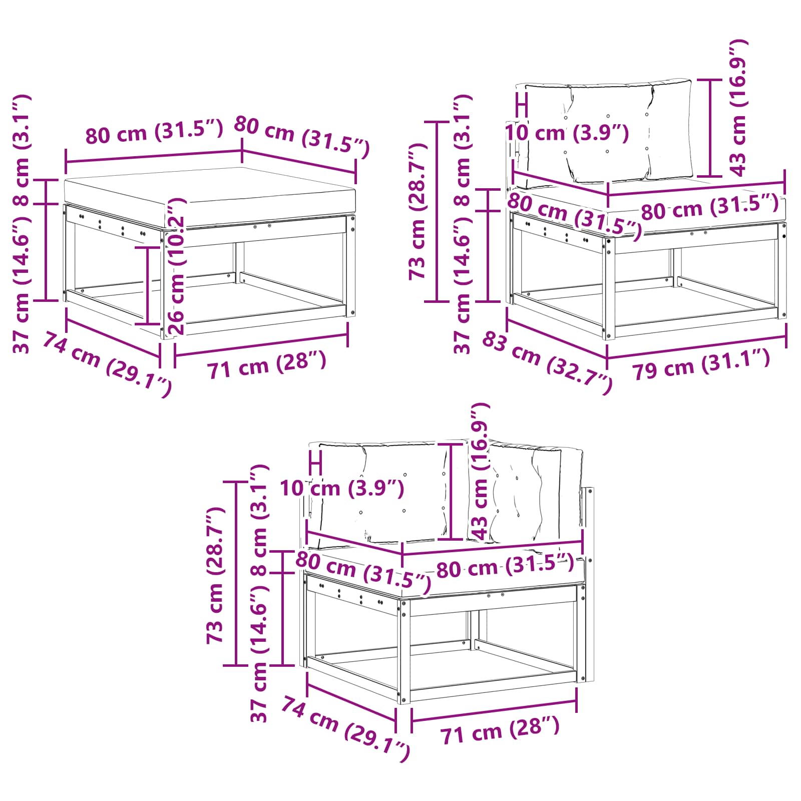 Set di divani da esterno con cuscino 6 pcs Naturale e Antracite | homemem39