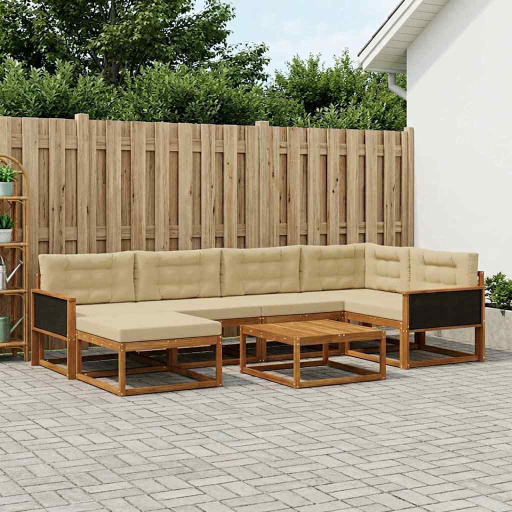 Set di divani da esterno con cuscino 7 pcs Naturale e Beige | homemem39